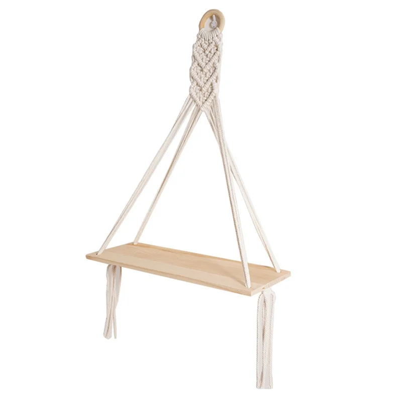 YWDZ-2PCS رف معلق بوهو اليدوية البوهيمي النباتات الخشبية العائمة حبل رفوف حامل الزخرفية