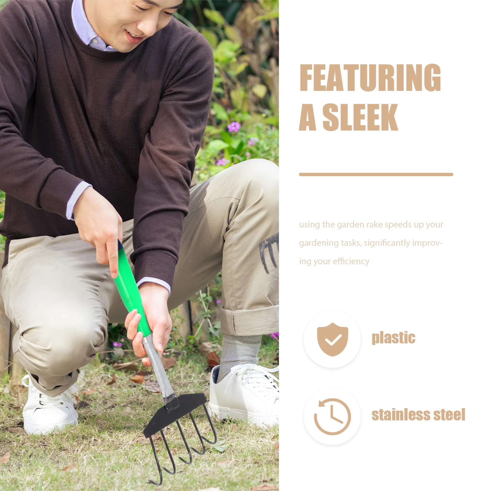 

2Pcs Garden Rake Small Iron H Cultivator for Loosening Soil Yard Grass Remover Planting Flower Tools Gardening Accessories