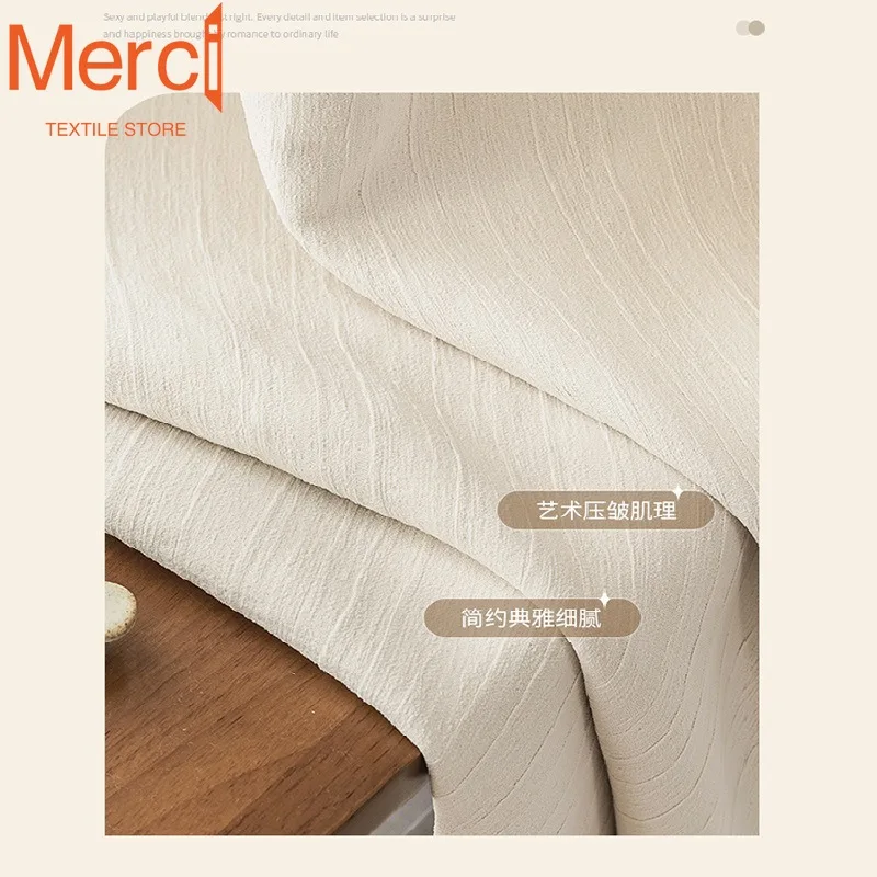 Chenille Crumpled Curtains for Living Dining Room Bedroom Cream Style French Light Luxury New Style Full Blackout Cloth Custom