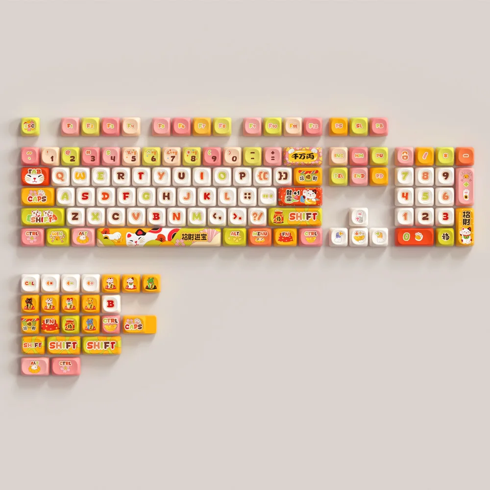 Lucky theme keycaps sublimation moa pbt 130 keys custom keyboard keycaps