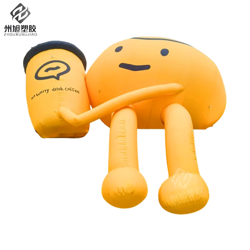 Modèles gonflables d'air de tasse à café et de grains de café de dessin animé-accessoires décoratifs à grande échelle pour les exercices de magasin et les centres commerciaux