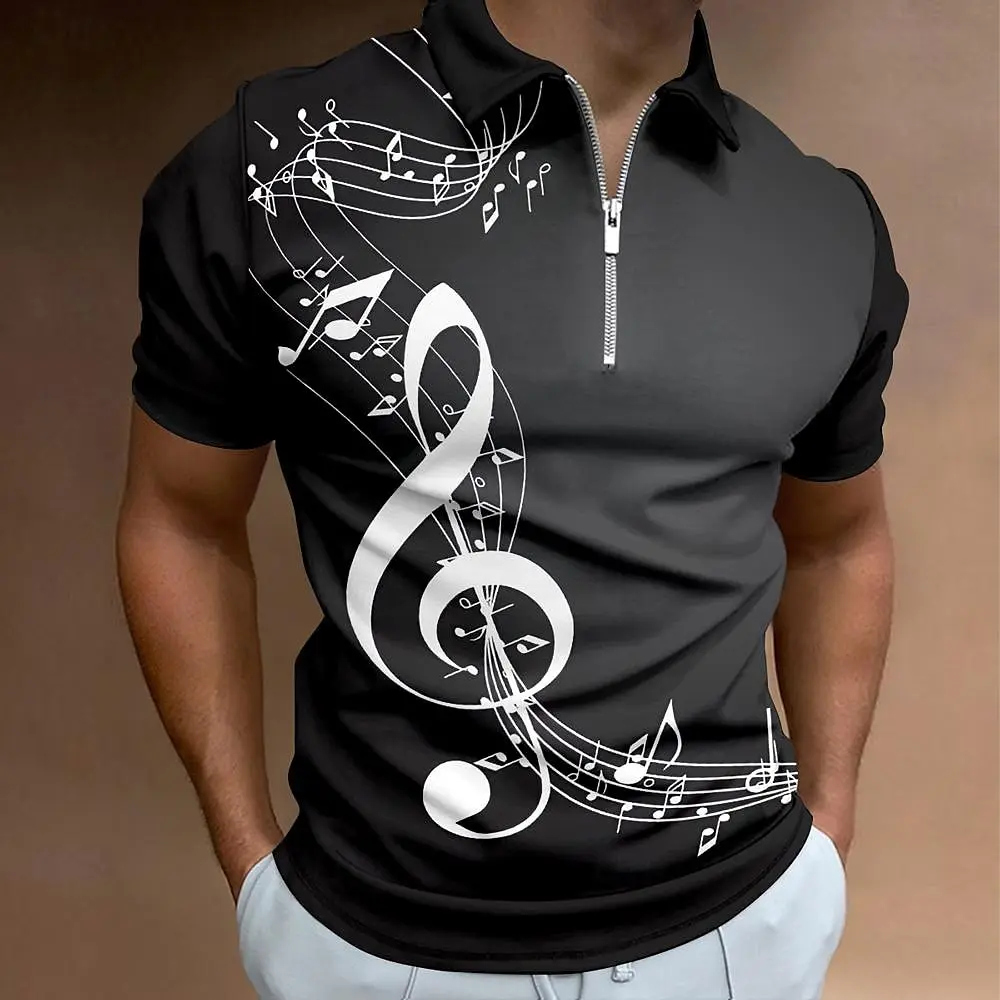 Music Symbol Print Men\'s Polo T-Shirt Summer Casual Short Sleeve Top Oversized Golf Sport Shirt 2024 Polo Shirt For Men Clothing