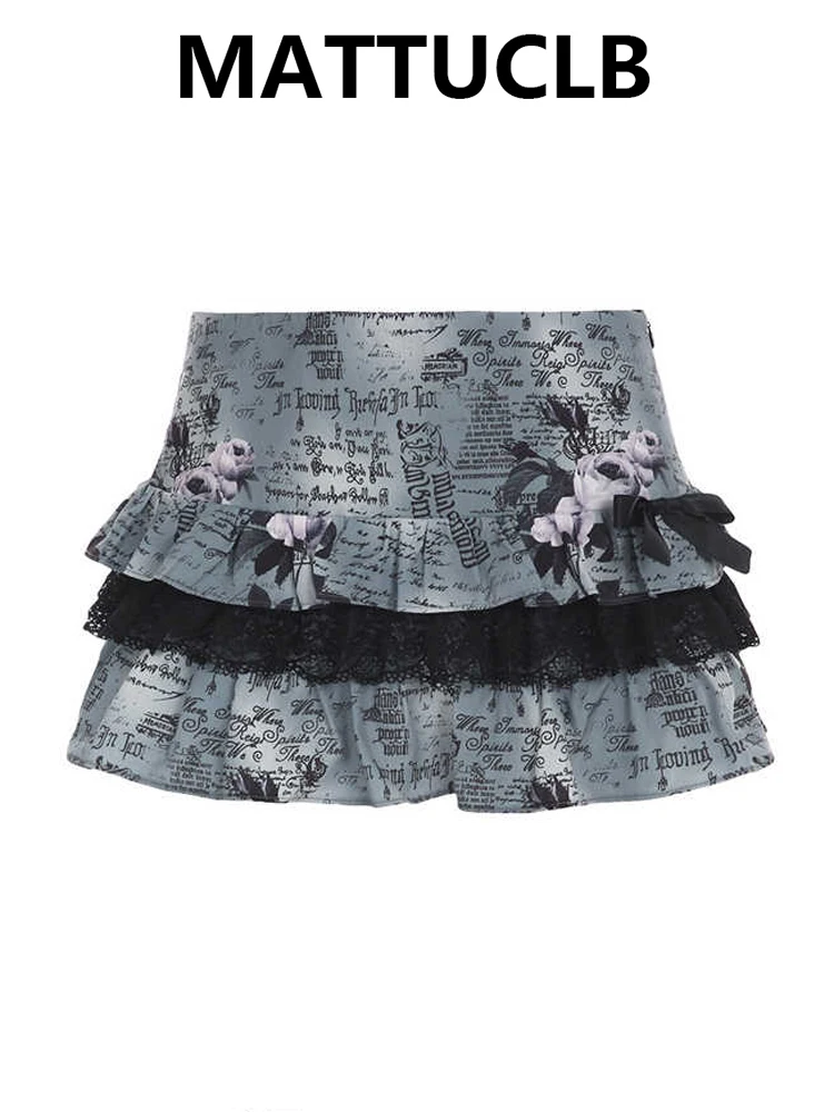 

Women's Skirt Ballet Core Mini A-line Skirt Print Lace Korean Fashion 2000s Party Coquette Gyaru Y2k Design Cutecore Harajuku