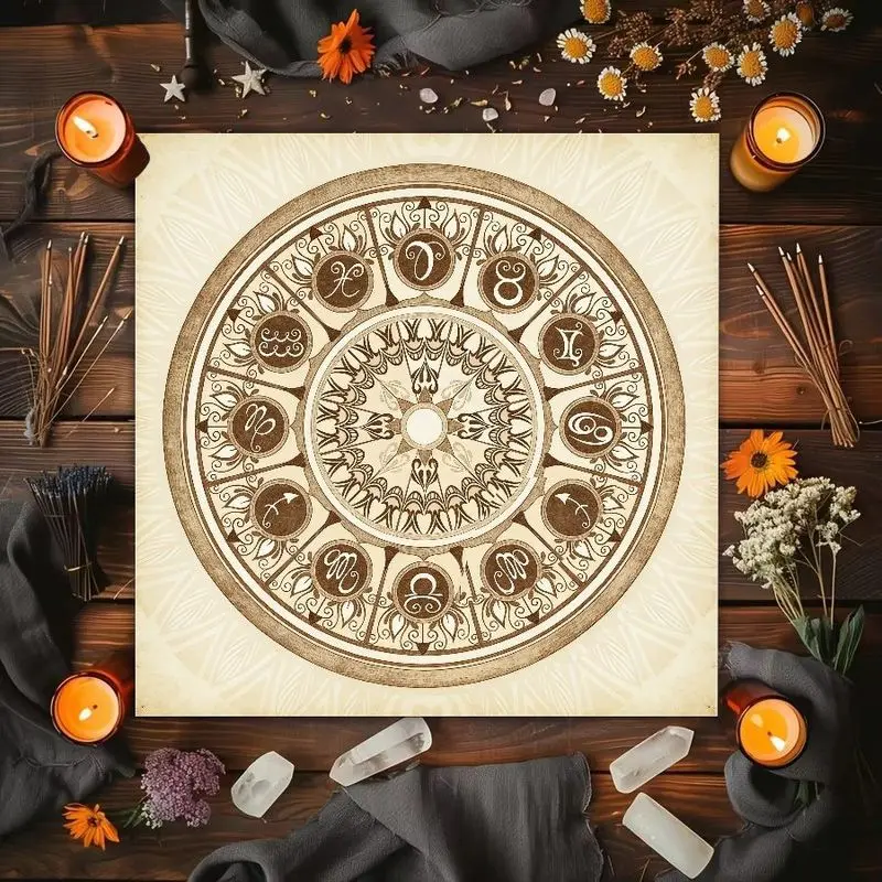 50/75/110/137cm Relief Goddess Flowers Twelve Zodiac Star Chart Altar Cloth Tarot Card Tablecloth Vika Divination Decoration
