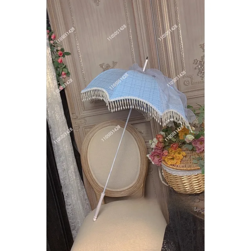 

Light Tassel Lace Lolita Parasol Long Handle Princess Sun Umbrella Gothic Wedding Photography Prop