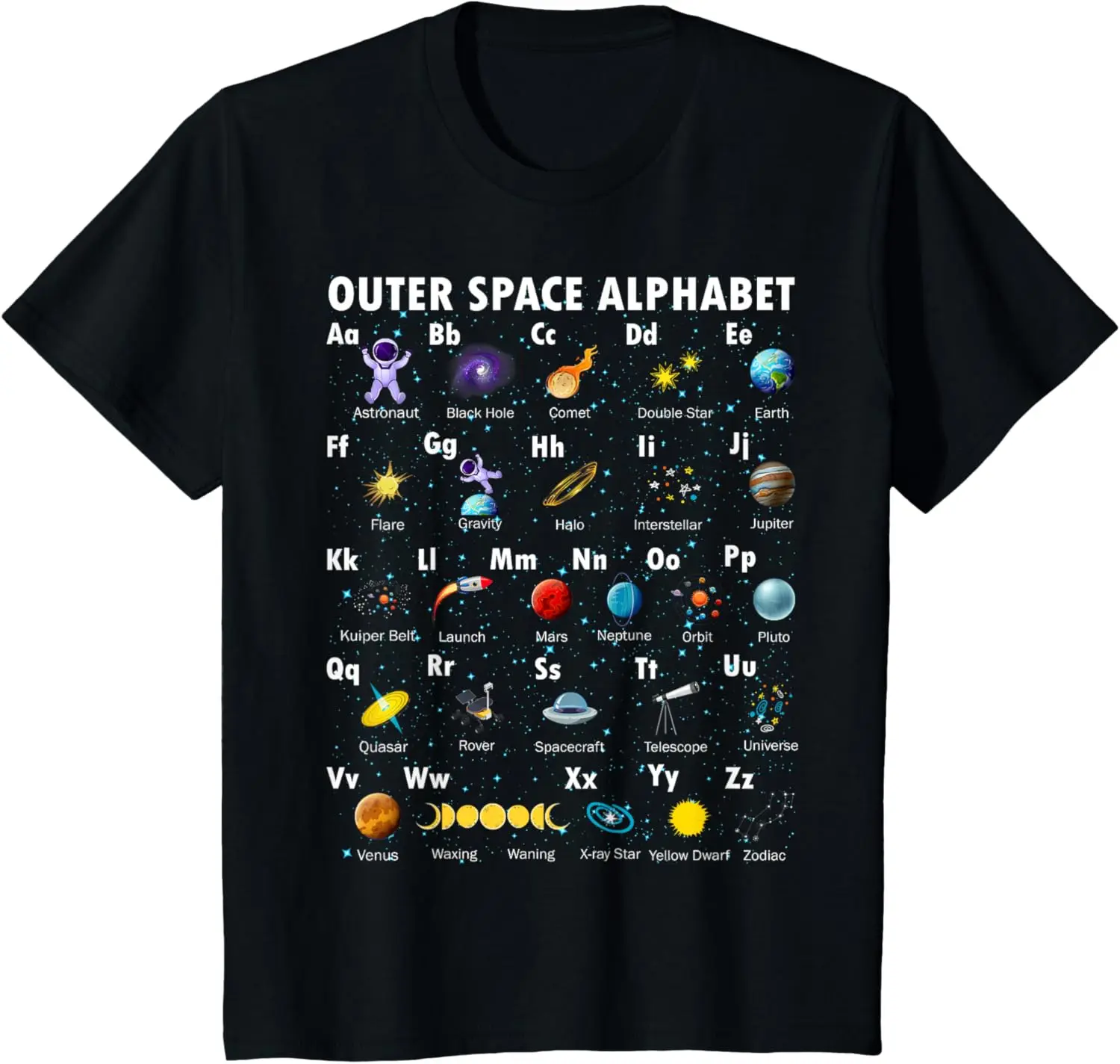 Outer Space Alphabet Kindergarten Teachers 1st Day of School T-Shirt Unisex Children’s Wear Cotton Kid Graphic T Shirts
