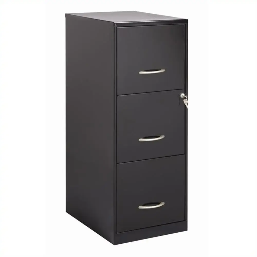Black Metal Vertical Filing Cabinet 3 Drawers Lockable Letter Size Pre-Assembled Stationary for Home & Office, Customized