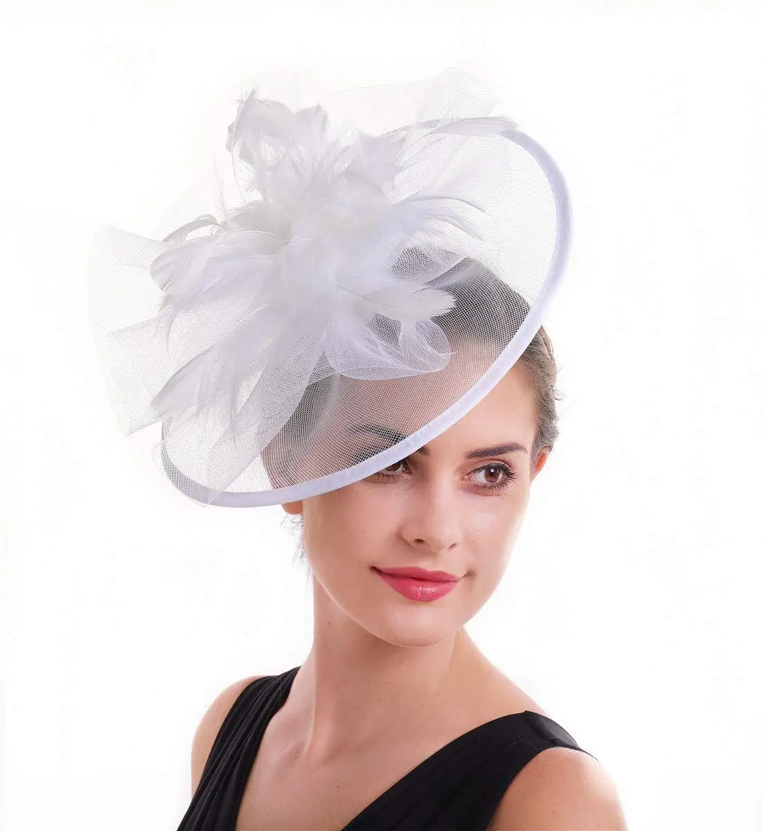 New Mesh Feather Flower Hair Hat fascia per le donne elegante Wedding Church Guest copricapo Fascinator Party Headwear accessori