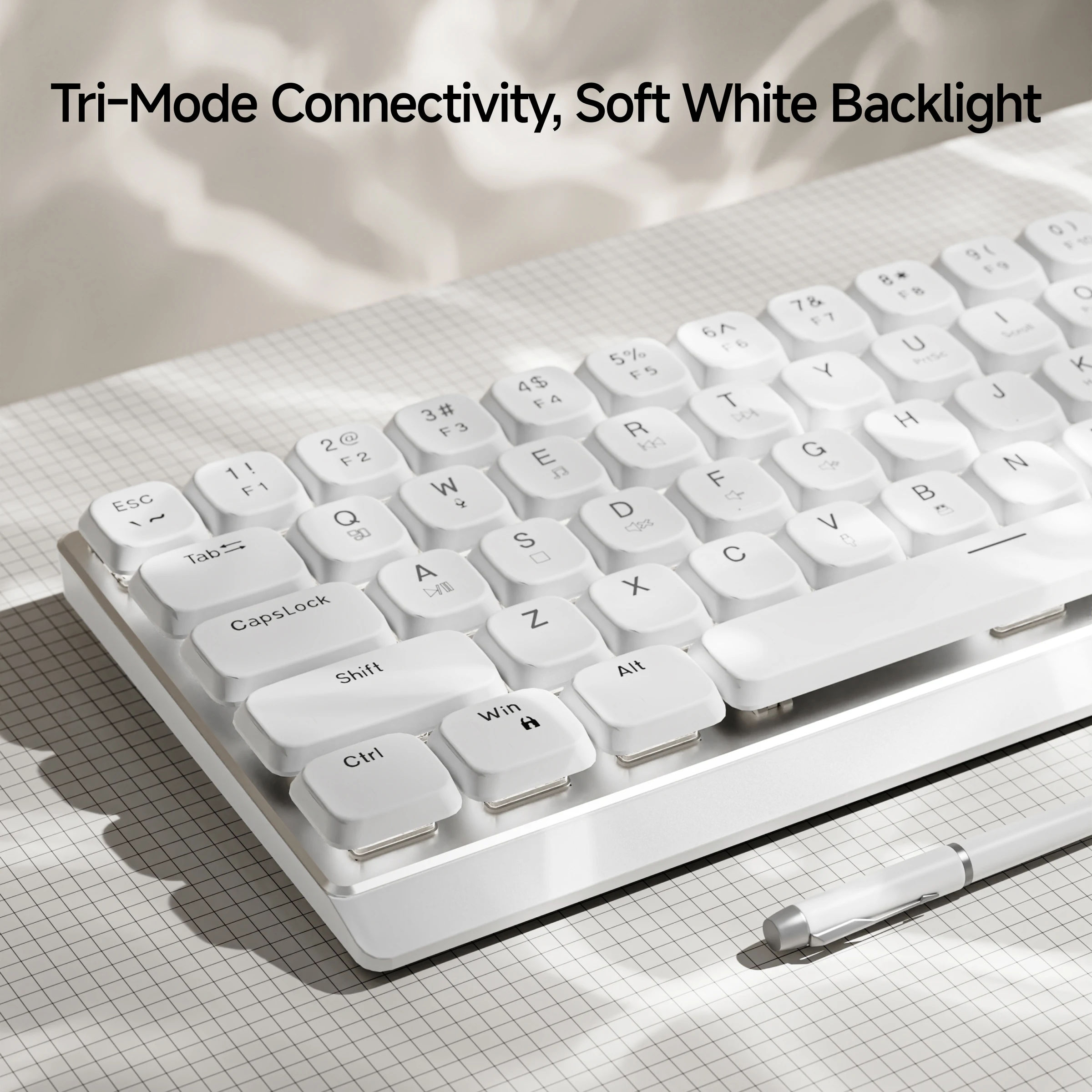 EWEADN Tri-Mode Ergonomic Wireless Gaming Keyboard,BT/2.4G/Wired,Low Profile Switch,Screen Display,Silent,Knob, for PC/Laptop - Image 4