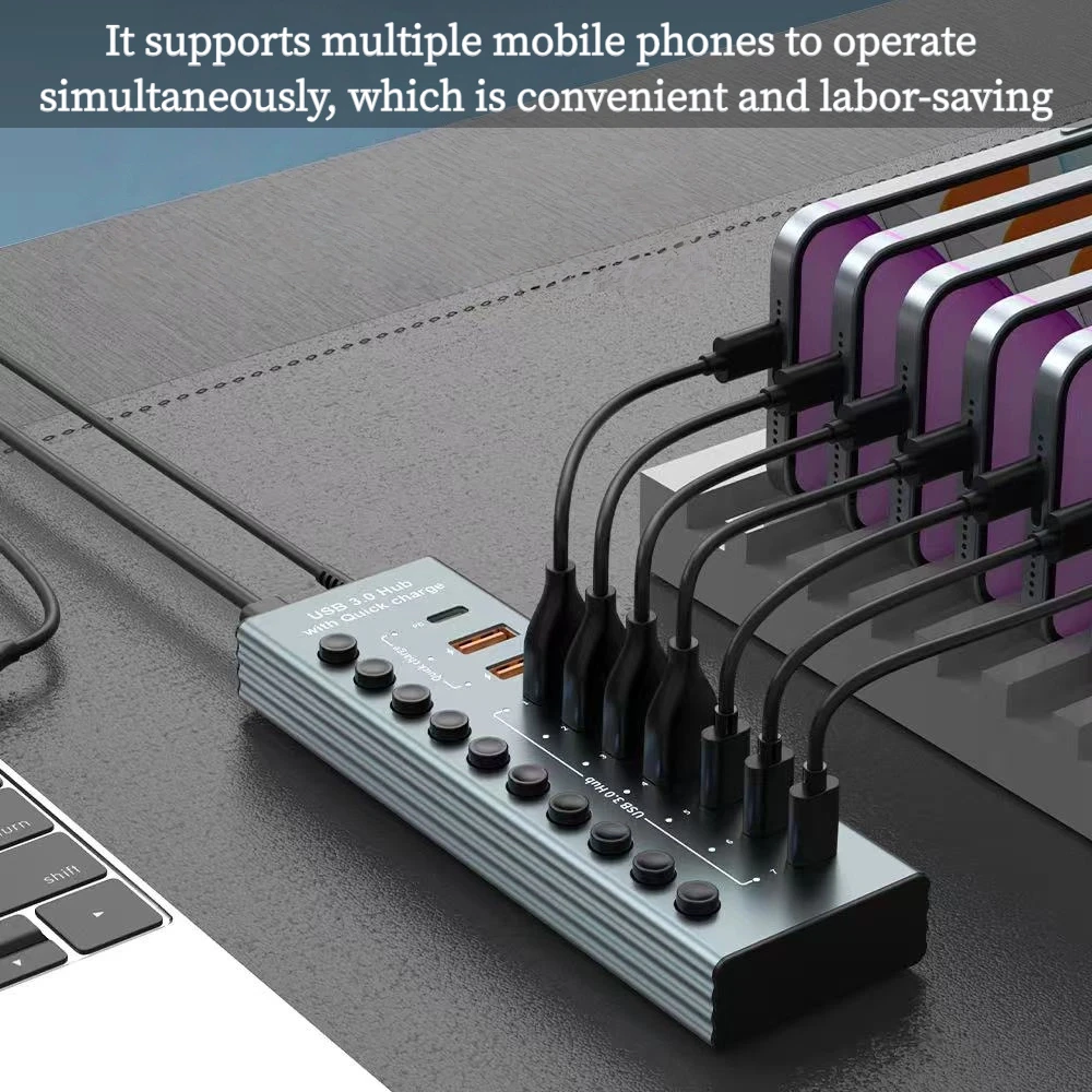 

6-Port USB 3.0 3-Type C 1-PD Hub Expander with Individual Power Switches & LED Includes 60W 12V/5A Power Adapter 5Gbps Speed
