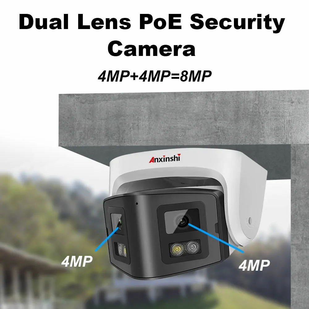 Dual-lens HD 4MP/8MP 180-Degree Panoramic View Supporting Human Shape Detection And Two-way Dialogue IP POE Camera
