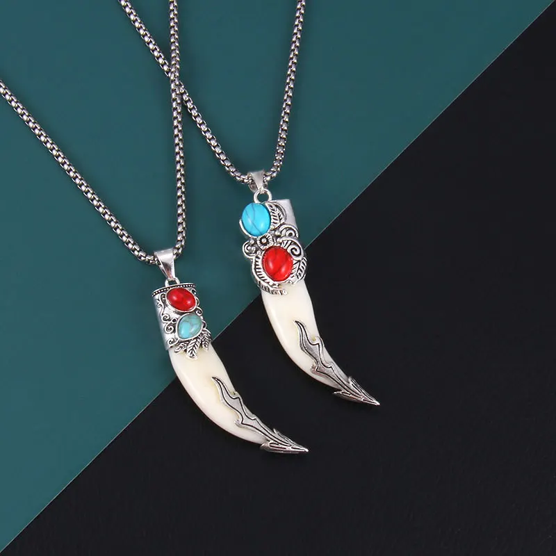 New Fashion Texture Brave Men's Pendant Necklace Vintage Bronze Wolf Tooth Alloy Pendant Necklace Fashion Choker Jewelry