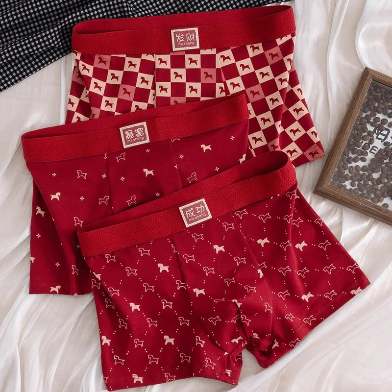 

Мужское нижнее белье, 3 шт., красная серия, стильное, удобное, дышащее, спортивное, эластичное, комбинированное.