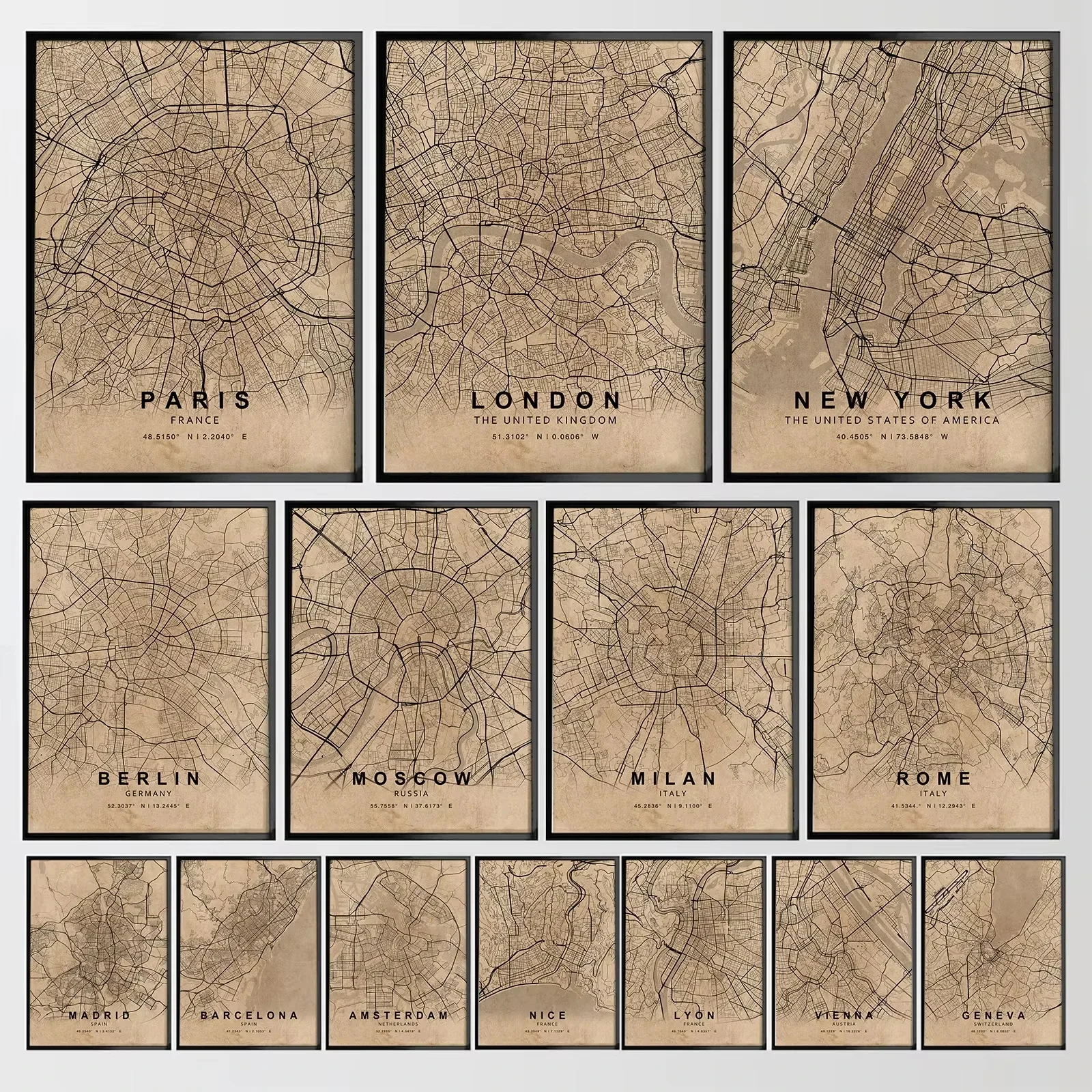 Póster nórdico de París, Londres, Nueva York, mapa de todas las ciudades del mundo, arte de pared impreso, pintura en lienzo para sala de estar