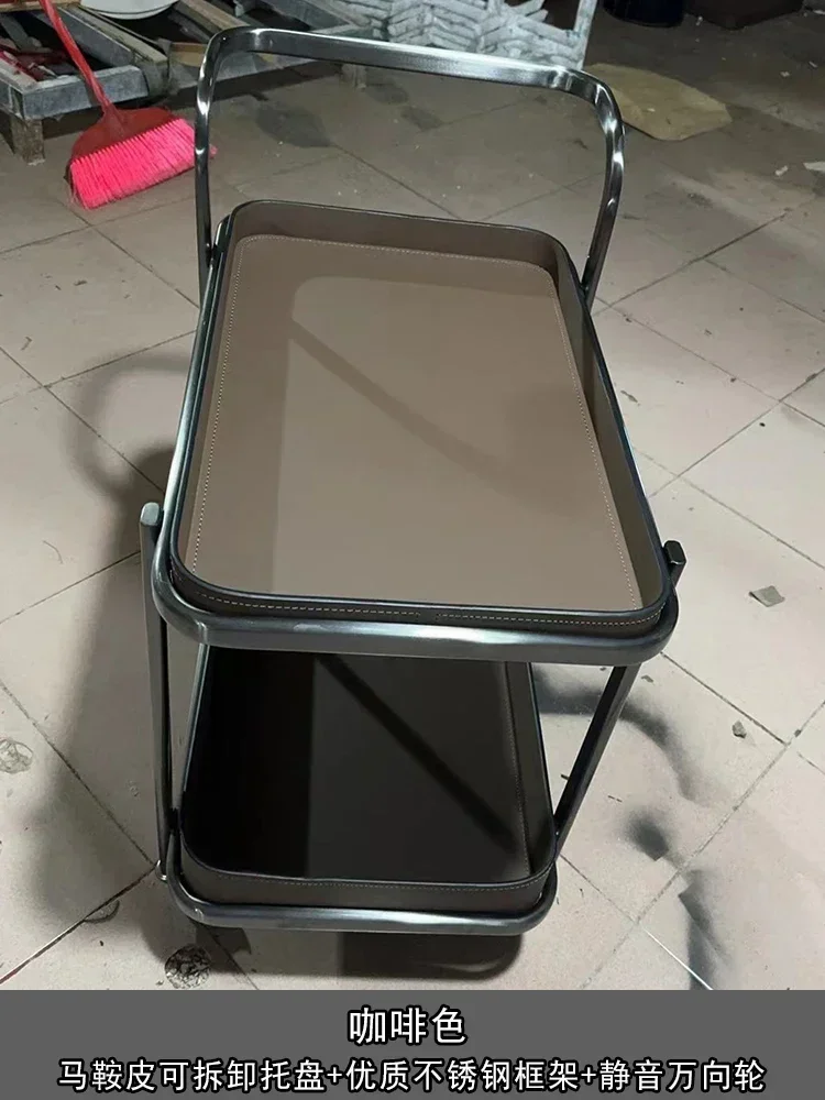 أريكة جلدية إيطالية فاخرة وخفيفة الوزن متحركة بجانب قليلة مع عجلات لغرفة المعيشة وطاولة قهوة منزلية من الفولاذ المقاوم للصدأ #3