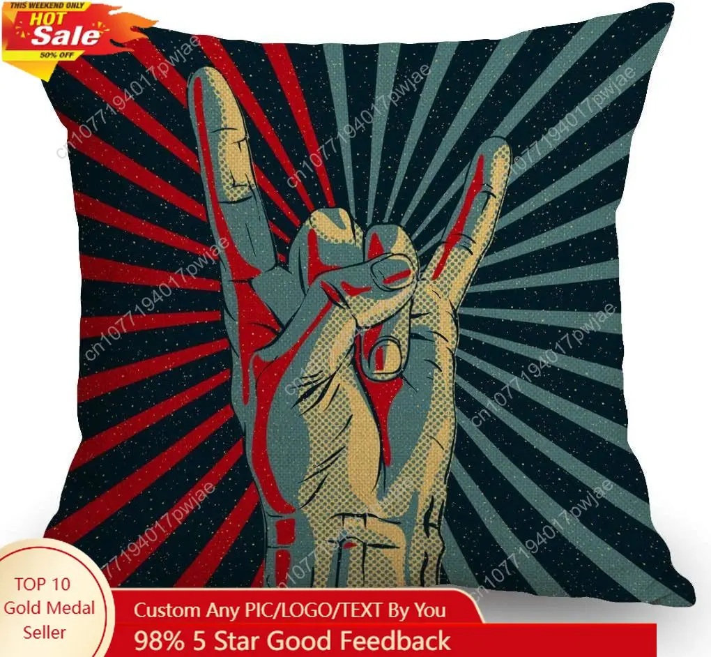 

SSOIU Hand in Rock n roll Sign Decorative Throw Pillow Covers 18x18 Inches Cotton Linen Cushion Cover for Home Couch Sofa Bench