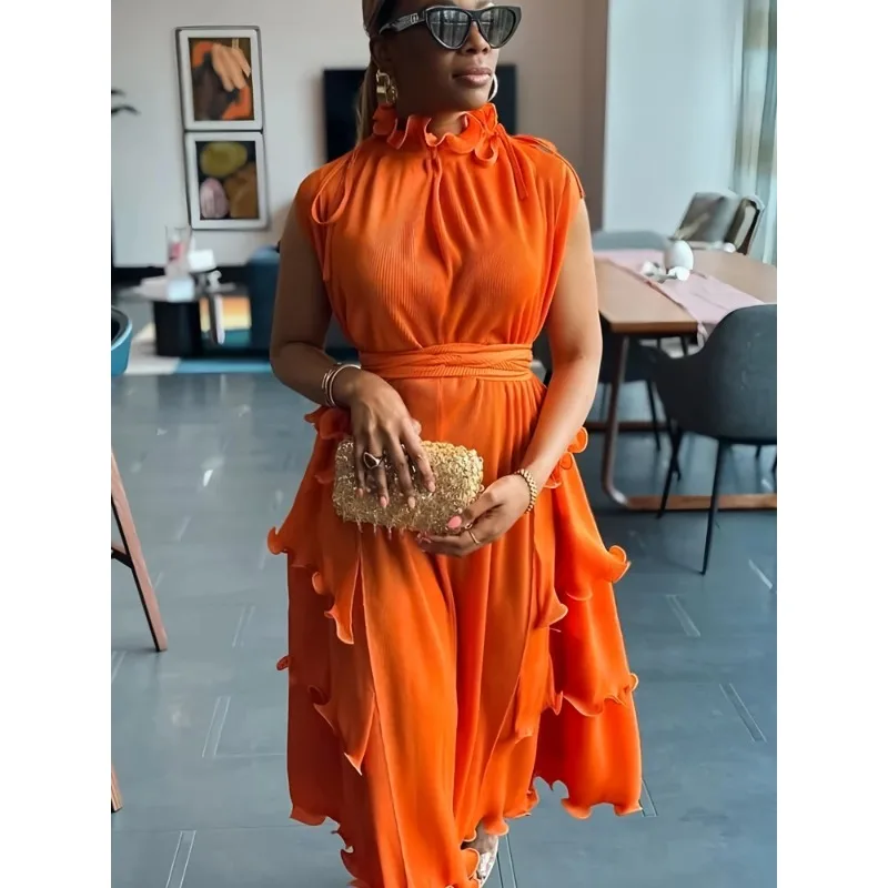 แอฟริกันพรหมไม่สม่ําเสมอชุดผู้หญิงจีบเสื้อผ้า 2025 แฟชั่นสบายๆหลวมชุดราตรีหญิงพลัสขนาดชุดElegant