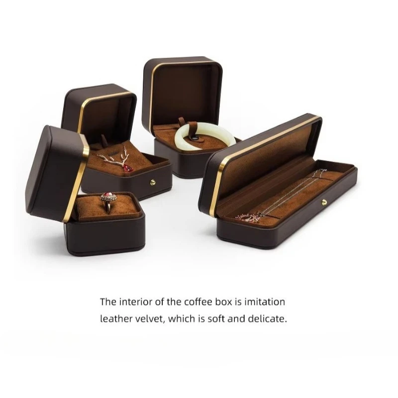 UOGE Elegant Light Luxury Brown PU Leather Jewelry Organizer for Pendant Necklace Ring Bracelet Gift Packaging