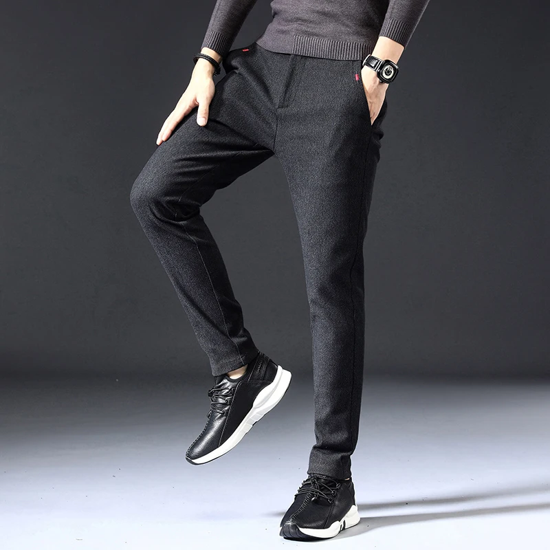 2025 New Men\'s Casual Pants Business Leisure Fashion Elastic Waist Slim Fit Stretch Gray Black Blue Cotton Trousers Male 28-38
