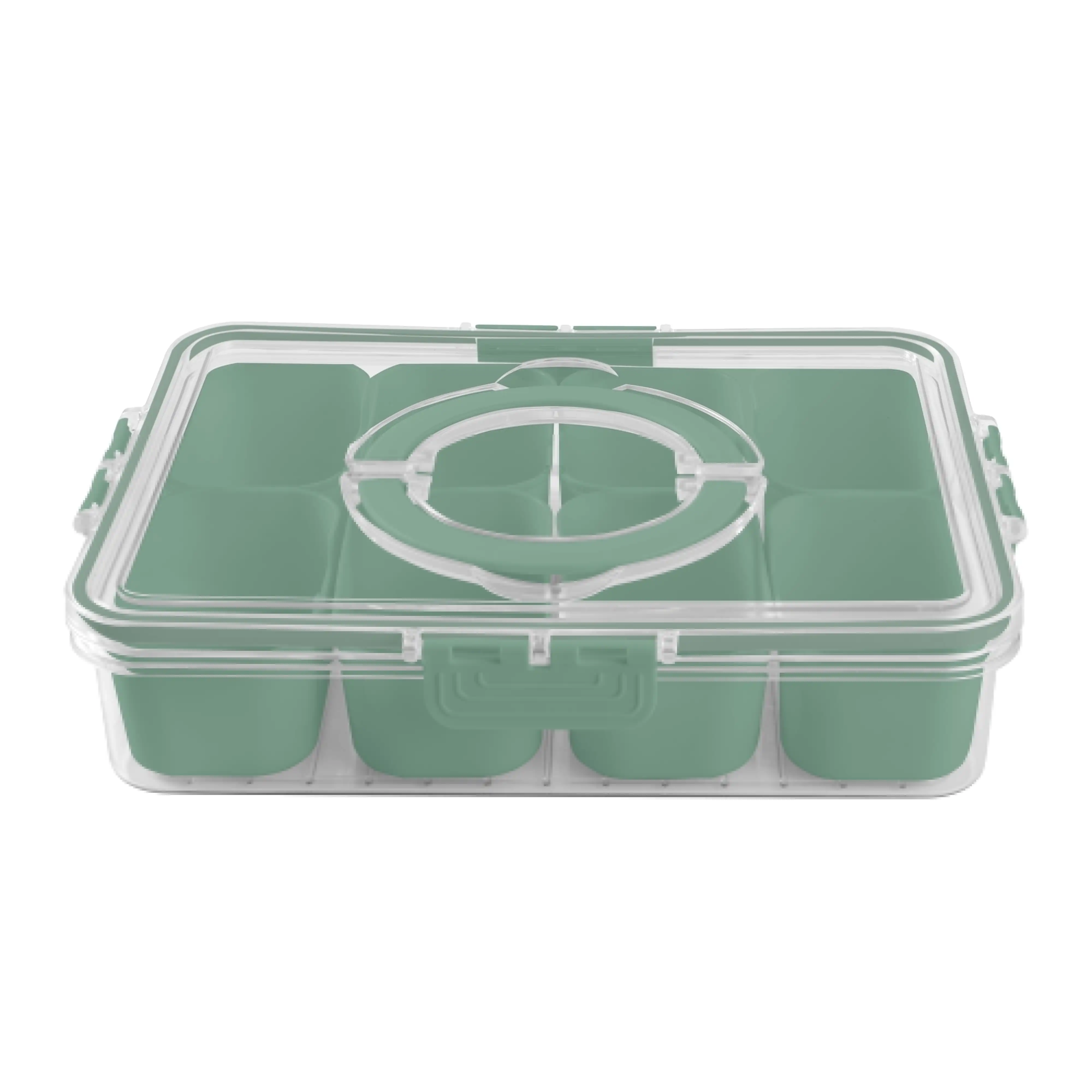 Cook With Color 8-Compartment Snackle Box, Charcuterie Container, Divided Serving Tray with Lid & Handle, Sage Green