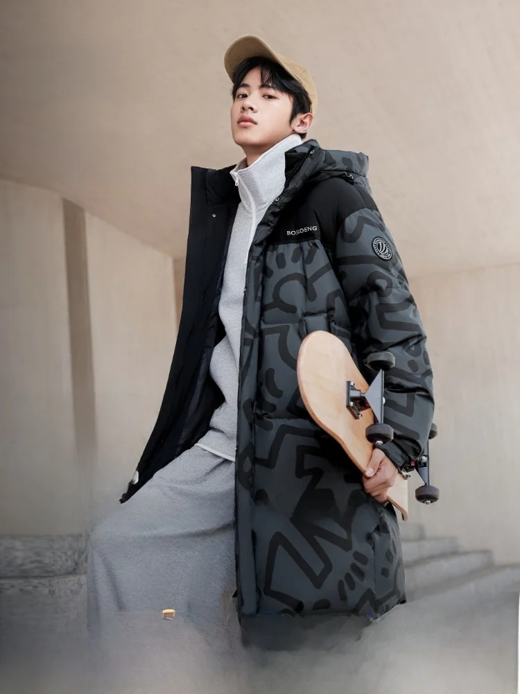 

Куртка-пуховик Bosideng с капюшоном, зимняя коллекция, спортивная, теплая, удлиненная, 90% наполнитель из полиэфирного волокна и пуха