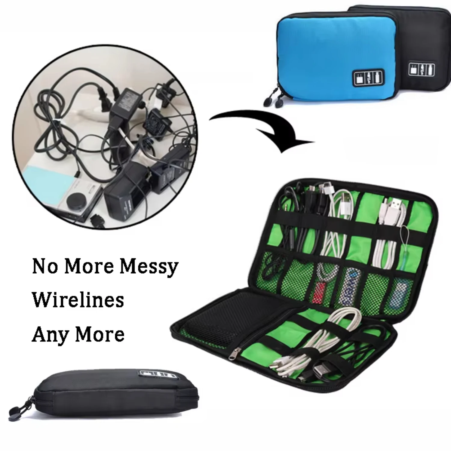 طقم سفر خارجي مقاوم للماء حامل كابل نايلون ملحقات إلكترونية حافظة محرك USB منظم للتخييم والتنزه