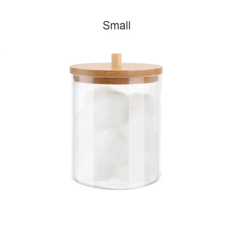 Acrylic Storage Box Bathroom Jar Makeup Organizer Cotton Round Pad Holder Cotton Swab Box Qtip Holder Dispenser with Bamboo Lid