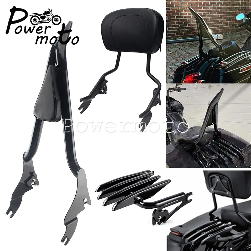 

Motorcycle Black/Chrome Sissy Bar Backrest & Stealth Rack For Harley Touring FLHTC FLHTP FLHT FLHTCU CVO/SE FLHTCUL FLHTK FLHTKL