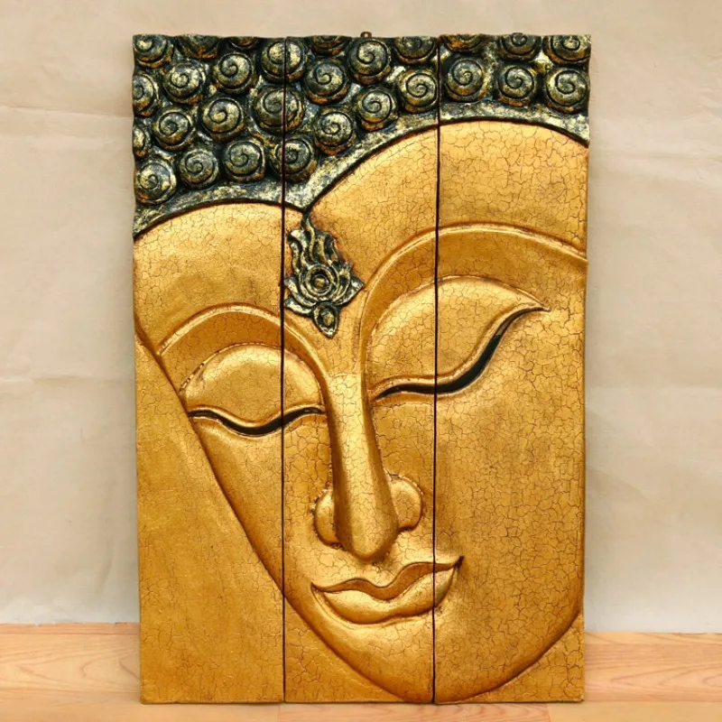 Thai solid wood carving creative wall decoration wall decoration, modern simple Chinese living room Buddha statue Buddha