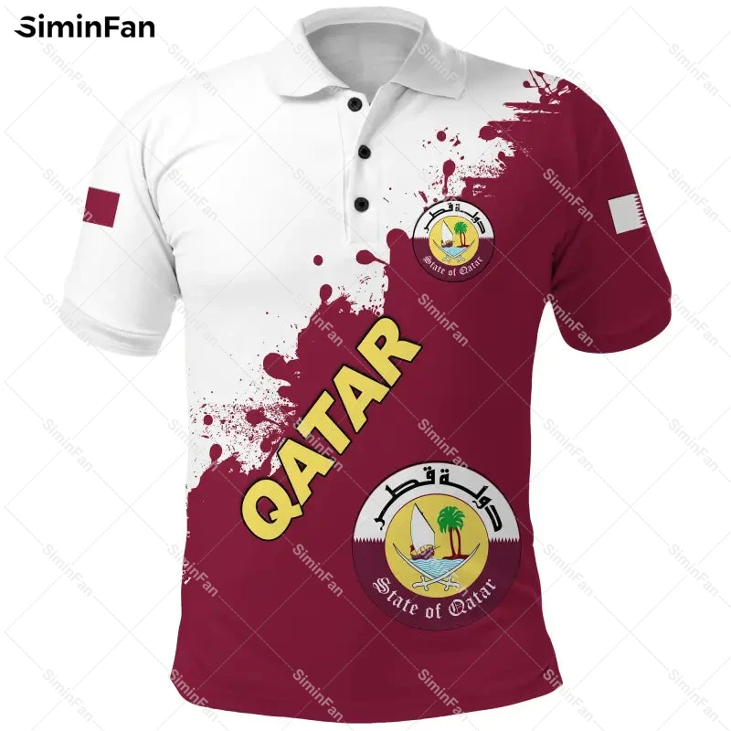 Qatar Coat Of Arms 3D All Over Printed Polo Shirts Mens Lapel Tennis Tshirt Summer Turndown Collar Tee Unisex Female Casual Top