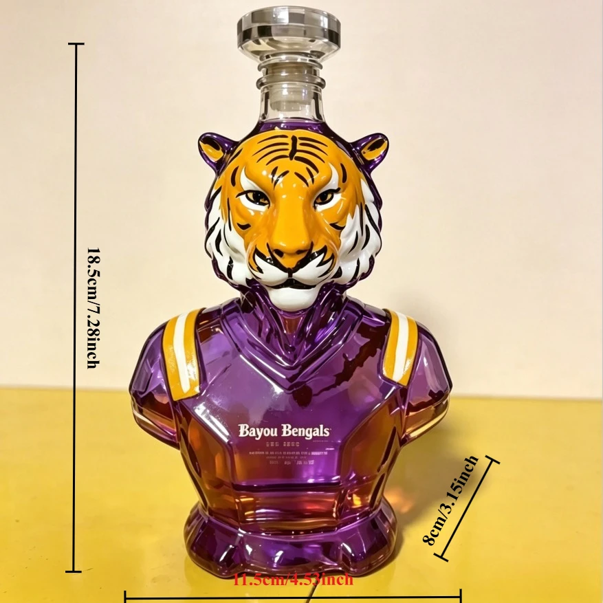 Creative Faceted Crystal Tiger Whiskey Decanter, Clear Glass Spirit Bottle for Bourbon Brandy Vodka, Home Bar Decor & Men Gift