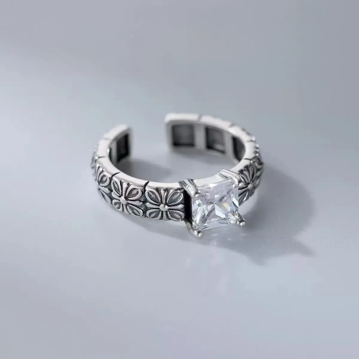 

Стерлингового Серебра 925, квадратный циркон, цветок, регулируемые кольца для женщин, дизайнерские ювелирные изделия для помолвки, свадебные аксессуары, ювелирные изделия