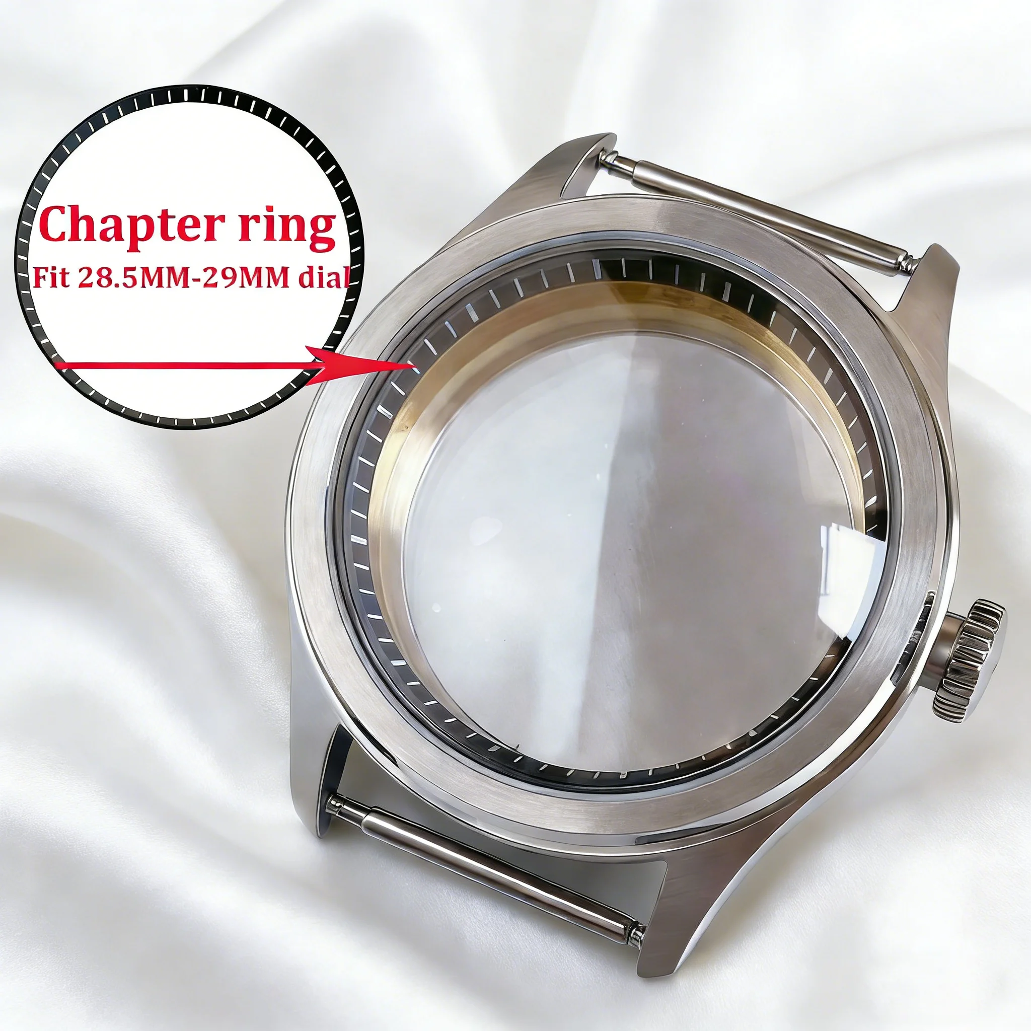 Tandorio New 38mm Sapphire Glass Vintage Steel Watch Case With White/black Scale Chapter Ring For NH35 ETA2824 PT5000 ST2130