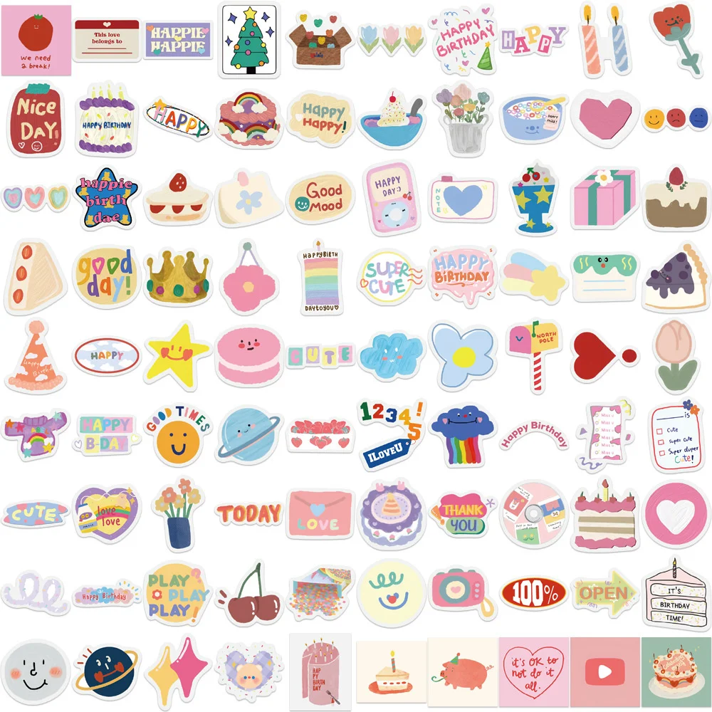 90pcs Happy Birthday Stickers For Notebooks Phone Laptop Stationery Cup Scrapbook Aesthetic Happie Sticker Scrapbooking Supplies