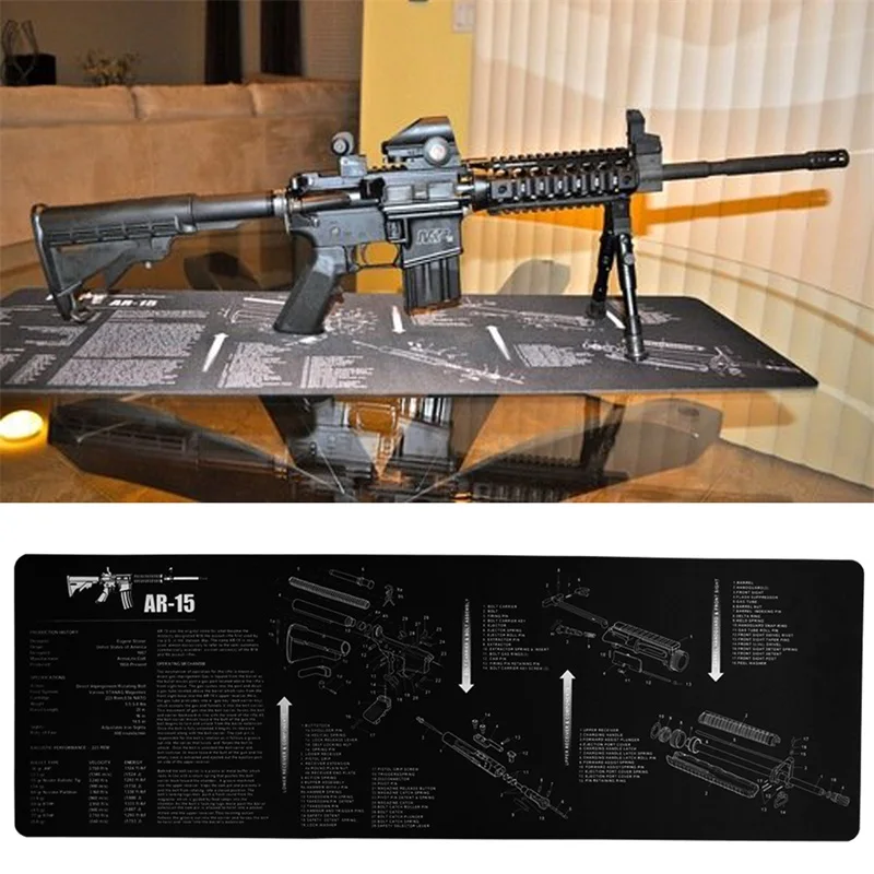 Tactical Gun Cleaning Rubber Mat, Instructions Mouse Pad, Anti-Slip, Military Hunting Keyboard Pads, Ar15, Ak47, Remington 870