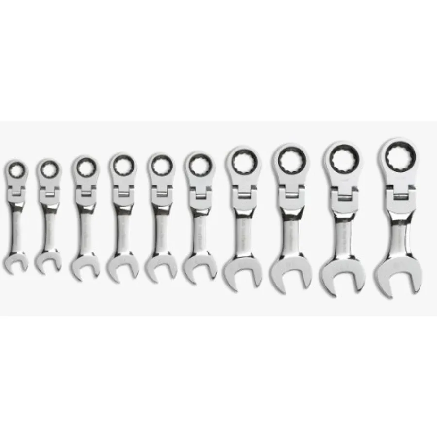 

10 Pc. 12 Pt. Stubby Flex Head Ratcheting Combination Wrench Set, Metric - 9550