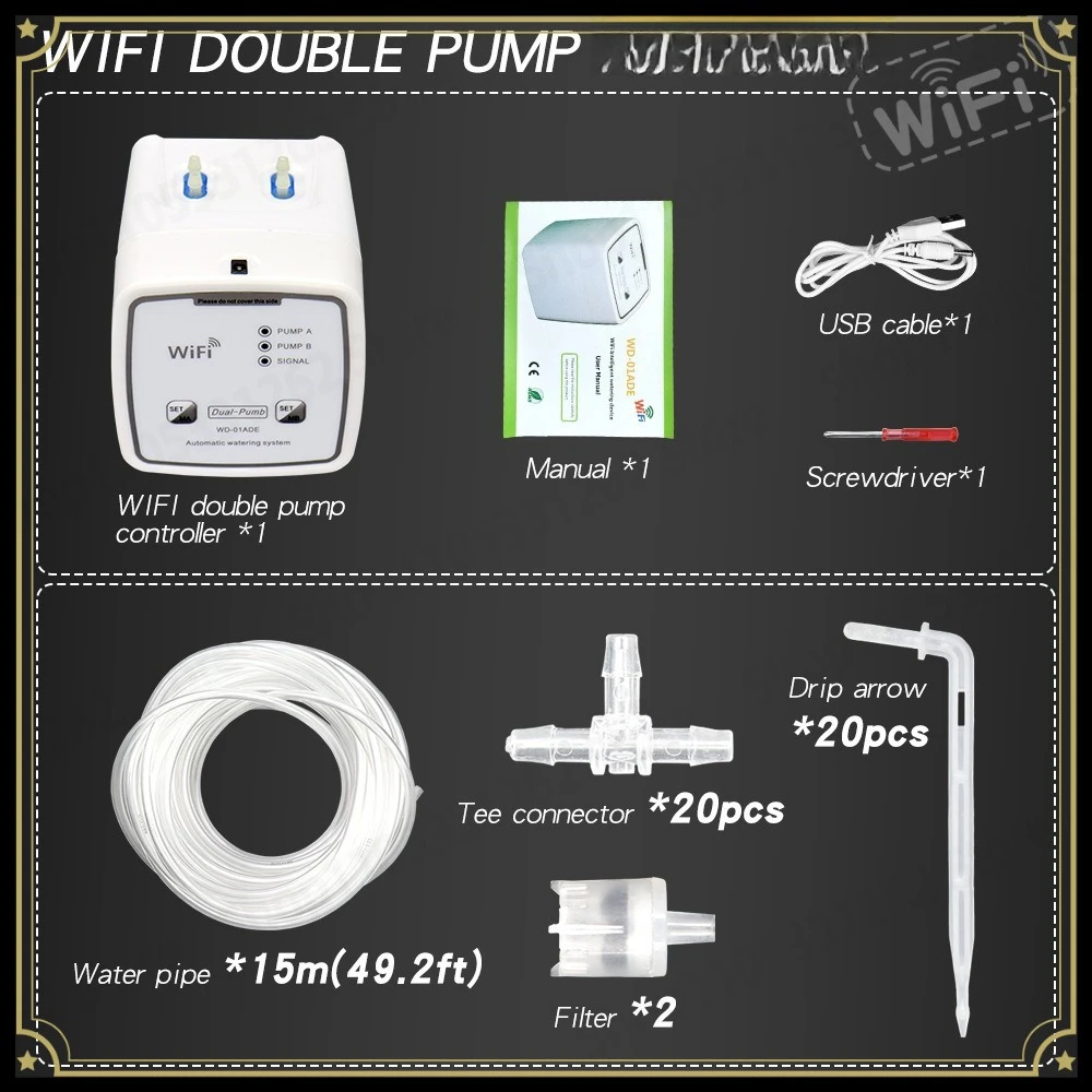 Smart WiFi Dual Pump Automatic Watering Device, Phone Remote Control Irrigation System for Balcony Garden Potted Plants