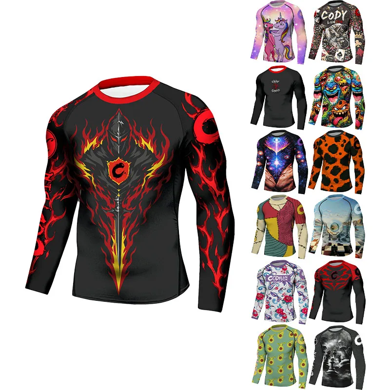 Men Surreal Chess Print Rash Guard Long Sleeve 4‑Way Stretch Compression Shirt Anti‑Irritation For BJJ Grappling MMA Training