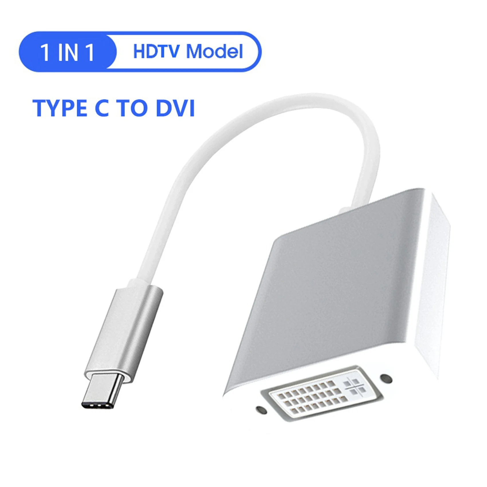 USB3.1 Type C Male TO DVI Cable Converter Type C Extended Power Adapter Cable Connector for Laptop Monitor Silver