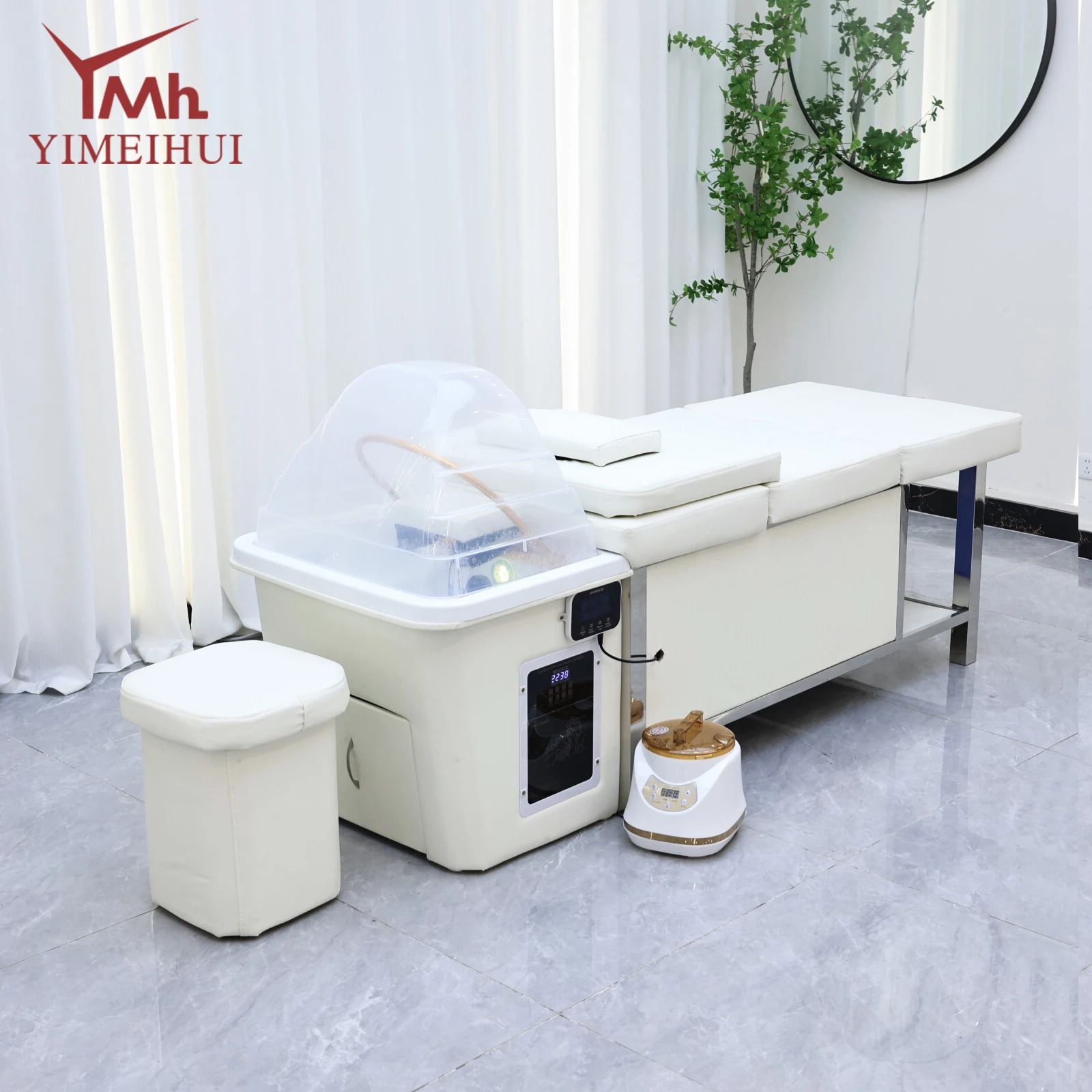 

Hairdresser furniture white thai Head massage beds pipeless shampoo bed with water storage sink