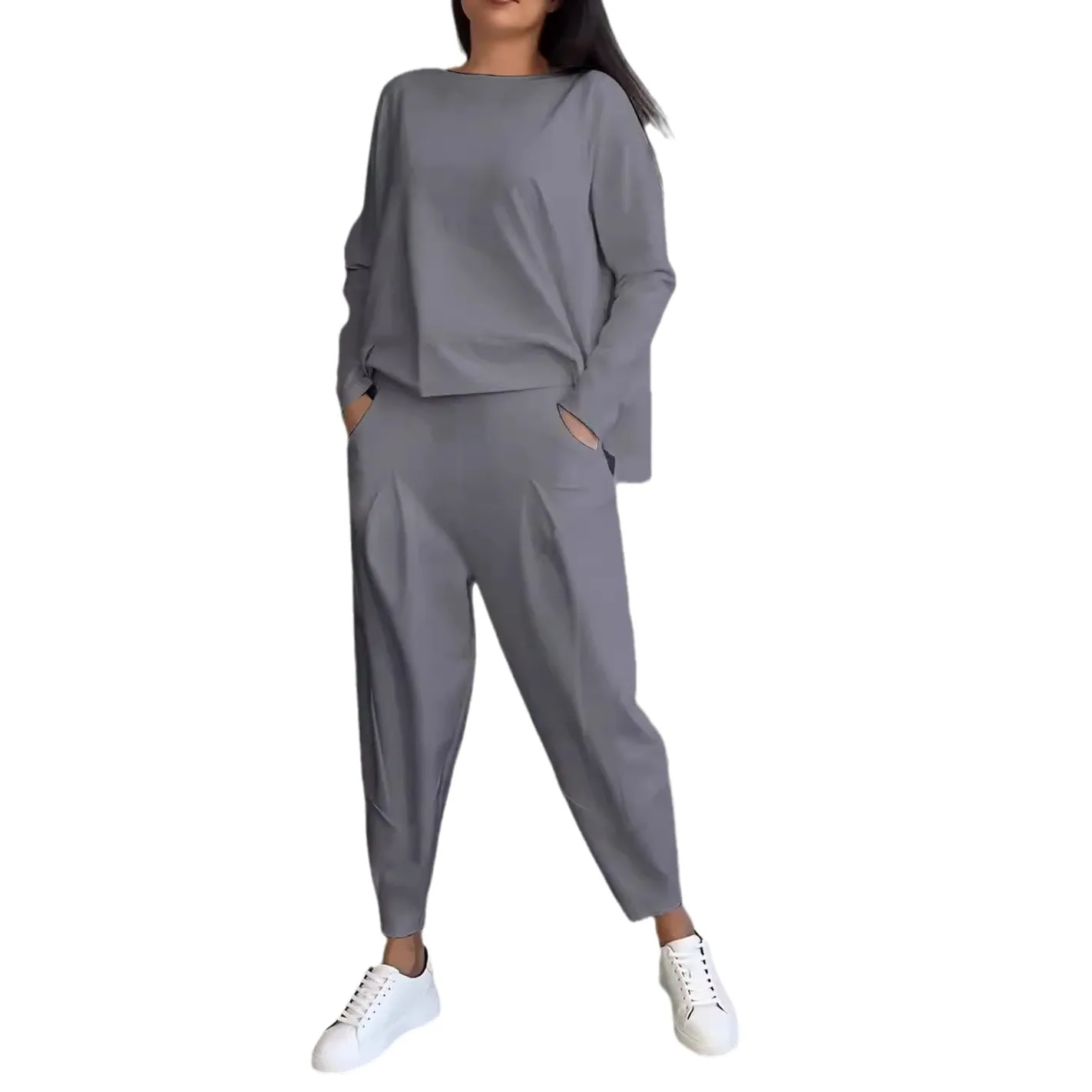 New Two Piece Sets Womens Outifits Irregular Design Long Sleeve Sweater Harlan Pants Set F Women