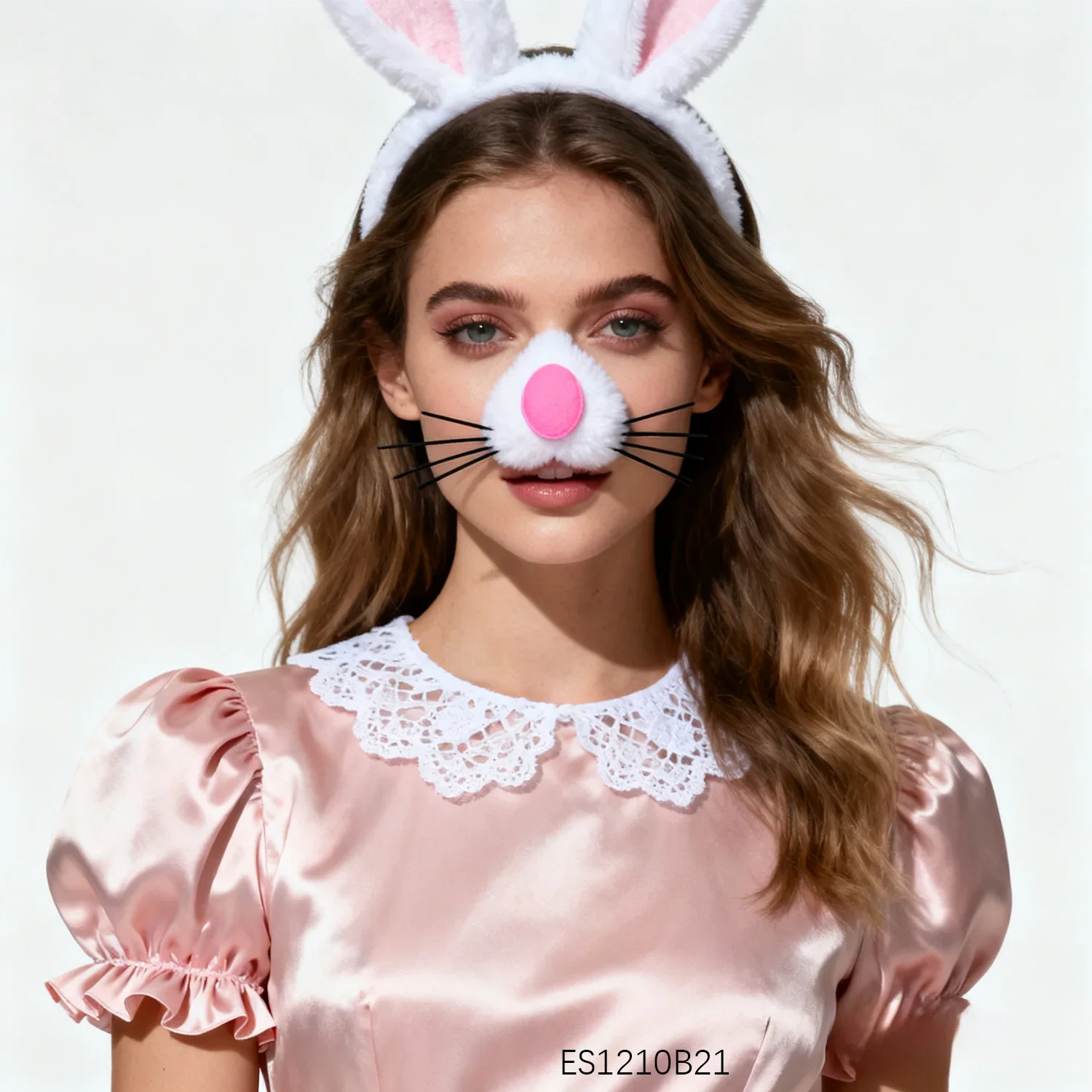 PESENAR  Easter White Rabbit Cosplay Kit, Bunny Ears Headband Nose Mask Pocket Watch for Party Dress Up