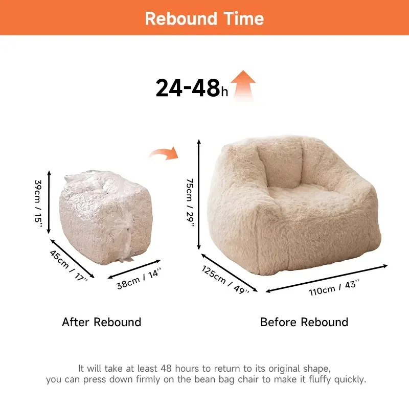 Low MOQ Comfort Foam Filled Photovoltaic Fur Bean Bag Chair Soft Sofa Seat Bedroom Living Room Home Decor