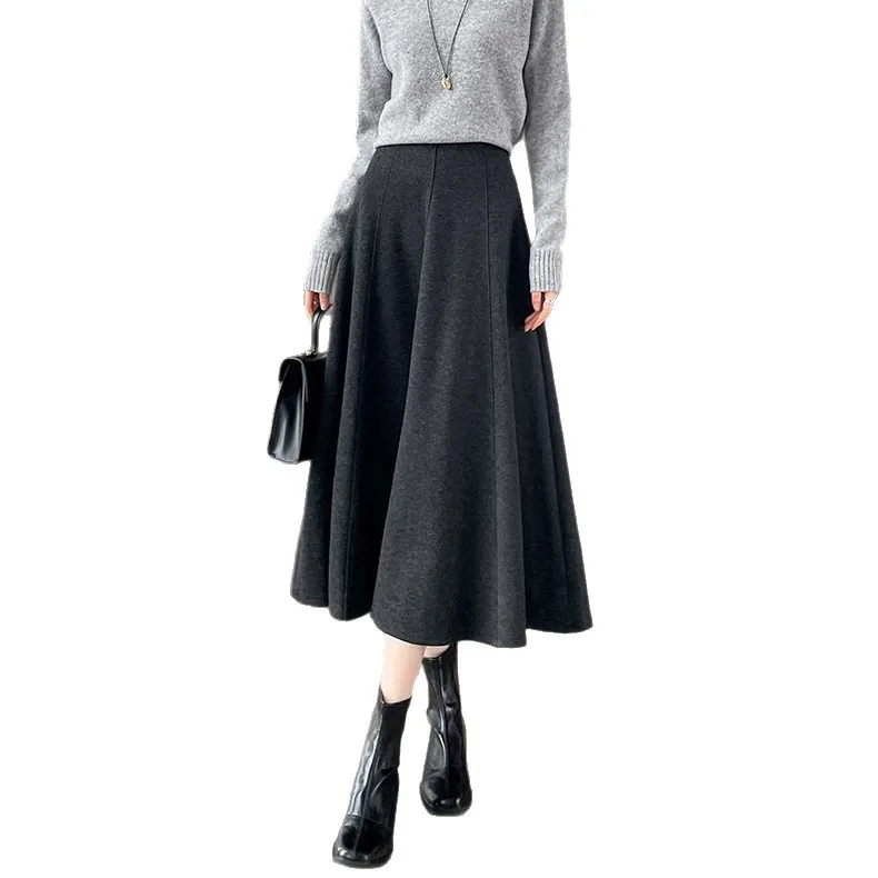 الراقية ألف خط خلات الصوف نصف تنورة للنساء في الخريف والشتاء 2025 رمادي الراقية مزاجه التخسيس منتصف طول Skir #3