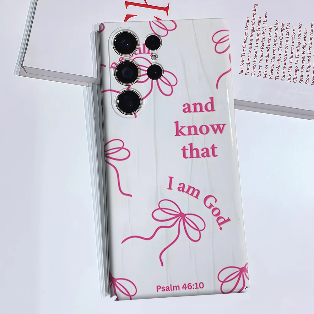 Pink Bow Scripture Art For Samsung Galaxy S26 S25 S24 A56 A36 Dual Layer Luxury Fashion Full Lens Protective Case