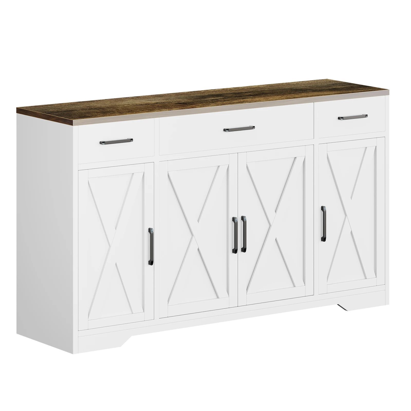 

55 Inch Farmhouse Sideboard Buffet Cabinet with Storage Coffee Bar Cabinet with 3 Drawers Doors3 Adjustable Shelves, Accent Cabi