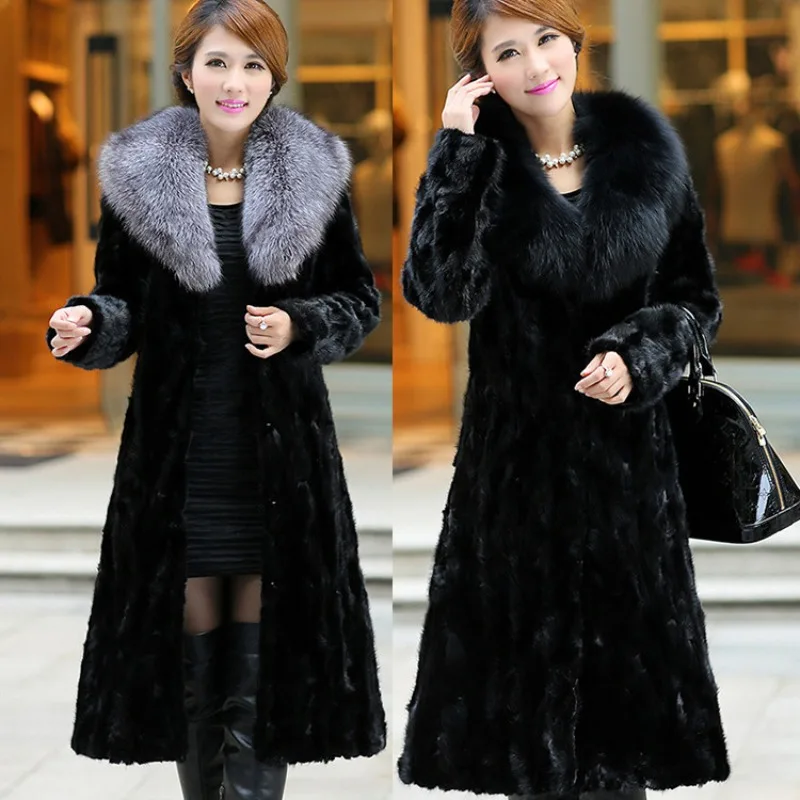 

Luxury Brand Winter Large Size Women Clothing Faux Mink Fur Long Coat Fox Fur Big Collar Fur Jacket Warm Windproof Windbreaker