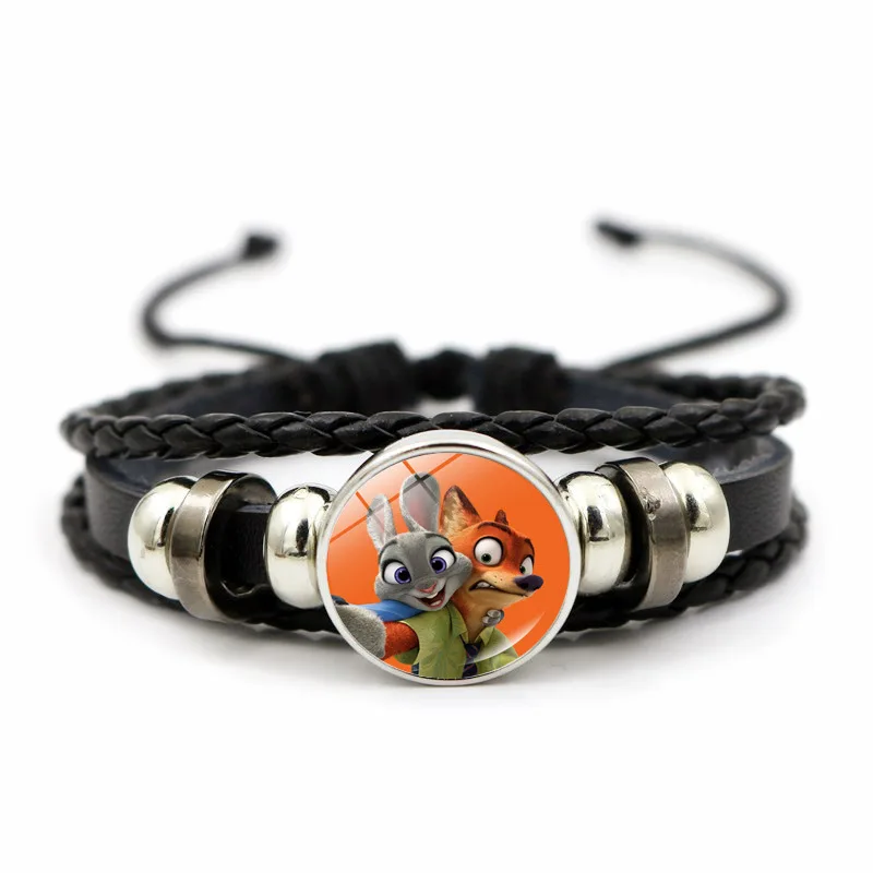 Pulsera Negra de Disney Zootopia 2026, Nueva, con Nick y Judy, Ajustable, de Cuero Trenzado, con Dijes de Dibujos Animados, Joyería para Parejas, Regalo para Fans