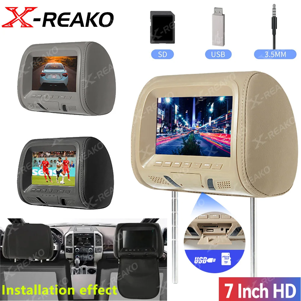 

X-REAKO Car Headrest Monitor Universal 7 Inch LED Screen Multimedia MP5 Player Pillow Support USB/SD Input FM/Speaker/Camera