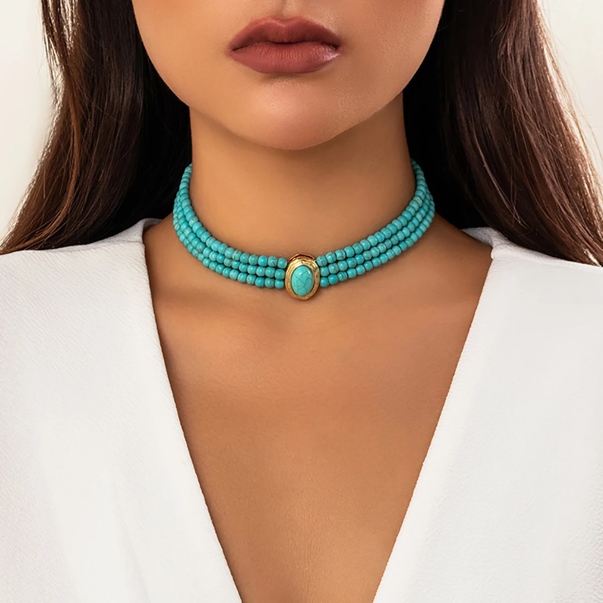 

Salircon Elegant Green Pattern Bead Chain Short Necklace Trend Multi layered Imitation Pearl Choker Women Charm Wedding Jewelry